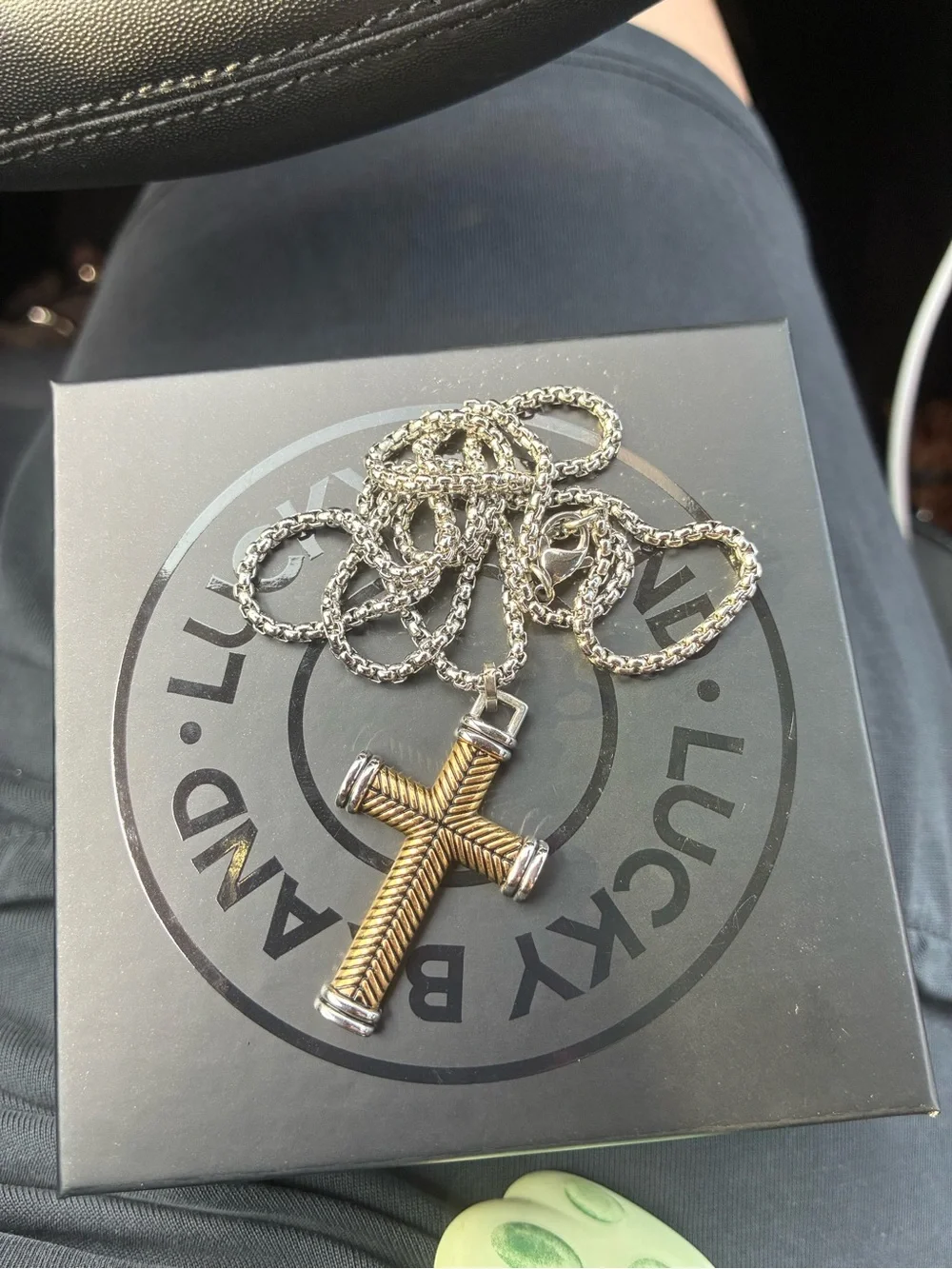 Lucky Brand Silver Necklace with Gold-Tone Chevron Cross Pendant